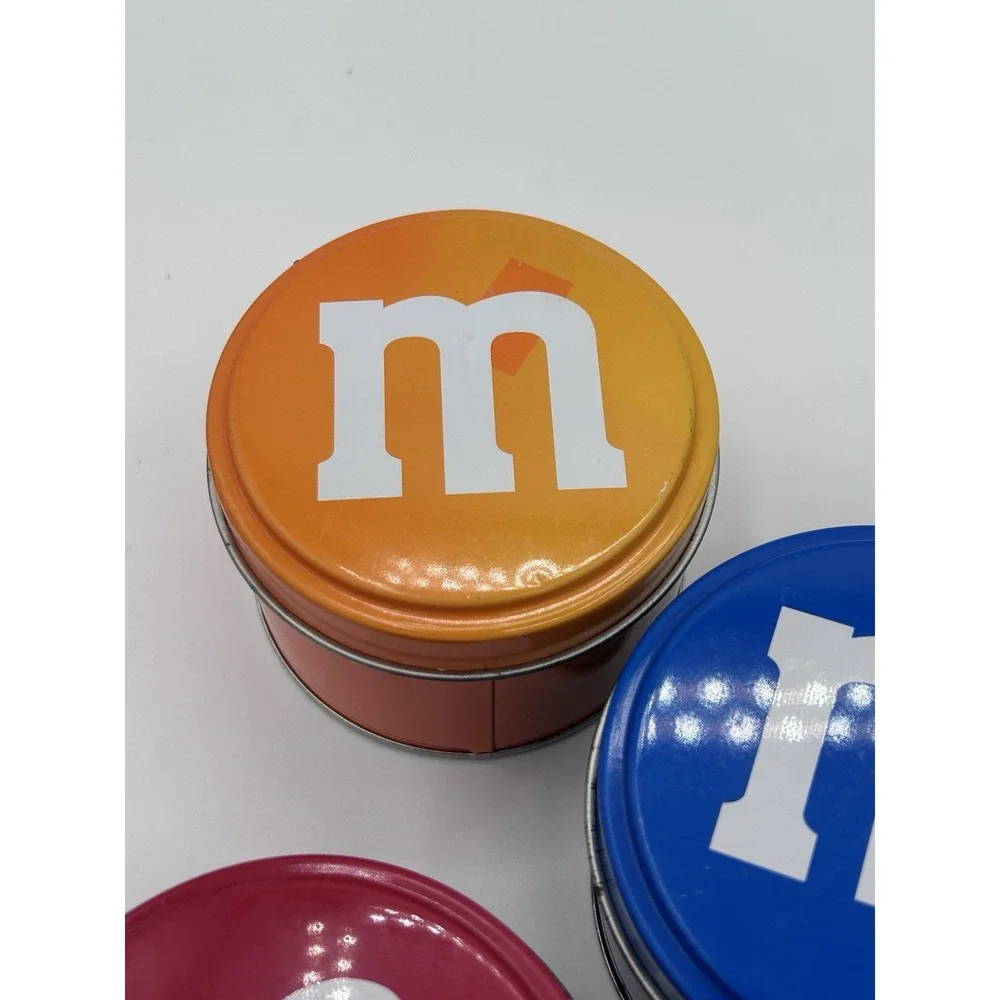 M&M's Collectible Advertising Tins Set of 8 Different Colors Metal 3 inch Round